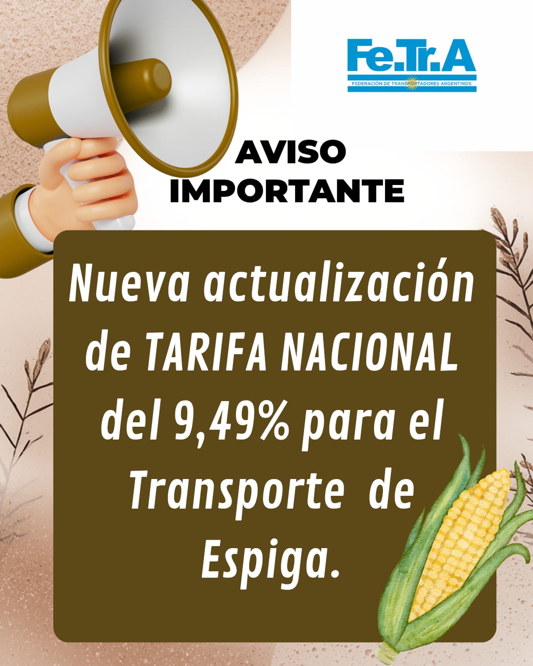 Actualización de la Tarifa Nacional de Espiga.
